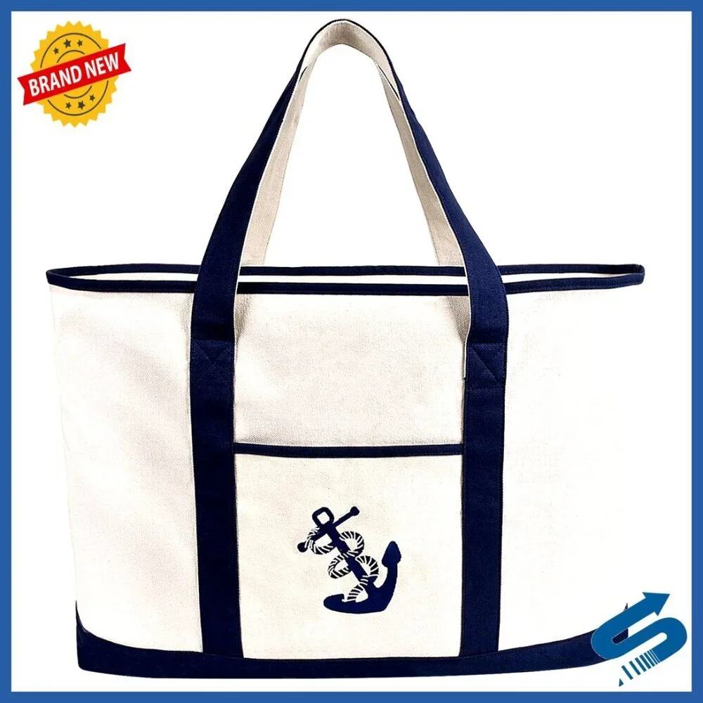 Extra Large Canvas Tote Bag Heavy Duty Zipper Grocery Beach Boat Bag